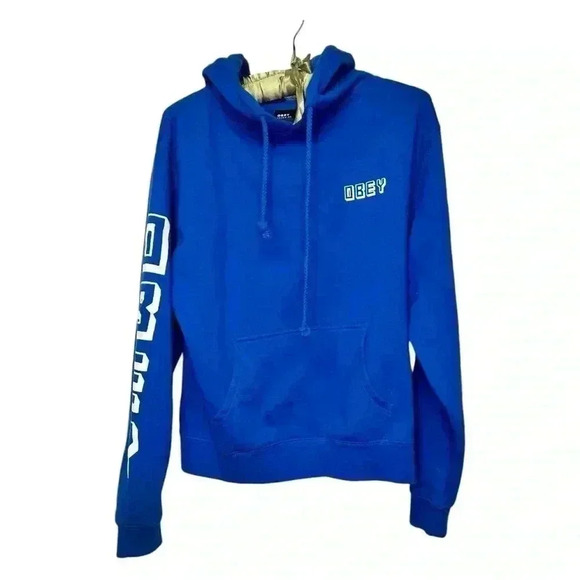 Obey Worldwide Hoodie Sweatshirt kids Large Blue Logo Skater Streetwear - Picture 1 of 4